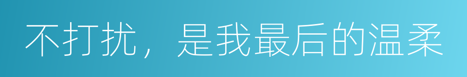 不打扰，是我最后的温柔的同义词