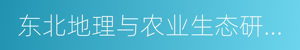 东北地理与农业生态研究所的同义词