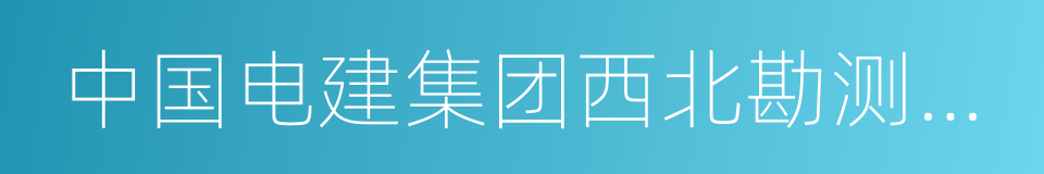 中国电建集团西北勘测设计研究院有限公司的同义词