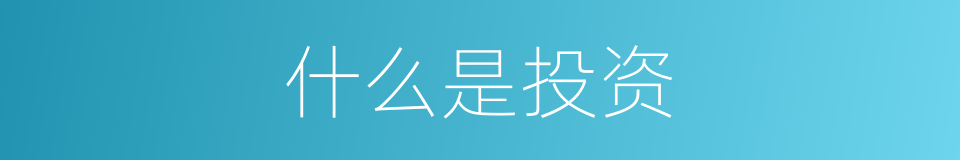 什么是投资的意思