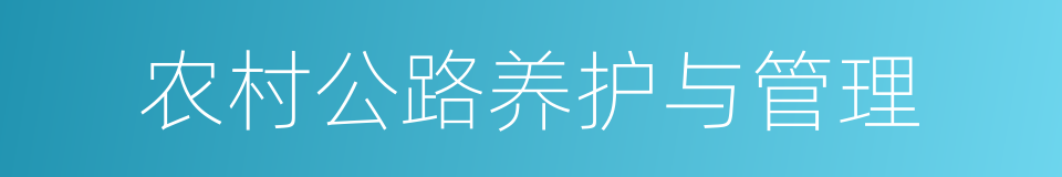 农村公路养护与管理的同义词