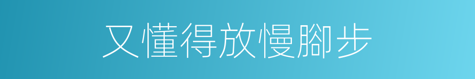 又懂得放慢腳步的同義詞