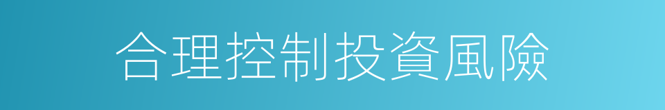 合理控制投資風險的同義詞