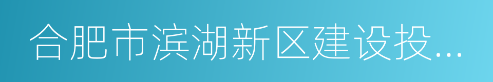 合肥市滨湖新区建设投资有限公司的意思