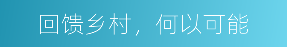 回馈乡村，何以可能的同义词