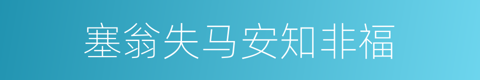 塞翁失马安知非福的同义词