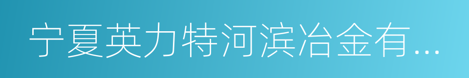 宁夏英力特河滨冶金有限公司的同义词