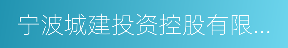 宁波城建投资控股有限公司的同义词