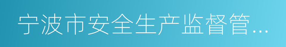 宁波市安全生产监督管理局的同义词