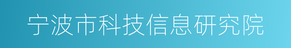 宁波市科技信息研究院的意思