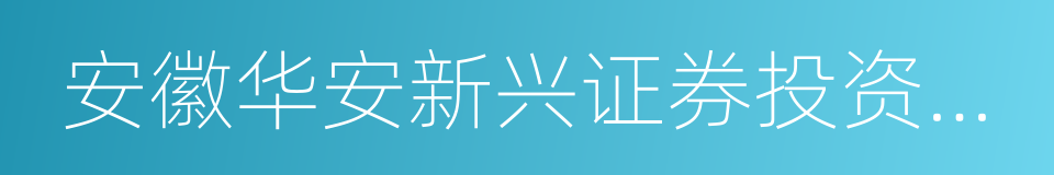 安徽华安新兴证券投资咨询有限责任公司的同义词