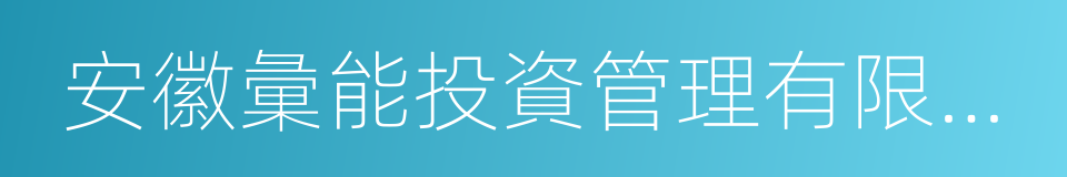 安徽彙能投資管理有限公司的同義詞