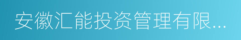 安徽汇能投资管理有限公司的同义词