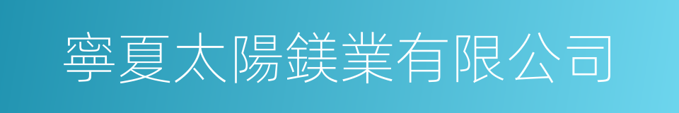 寧夏太陽鎂業有限公司的同義詞