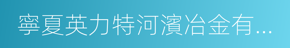 寧夏英力特河濱冶金有限公司的同義詞