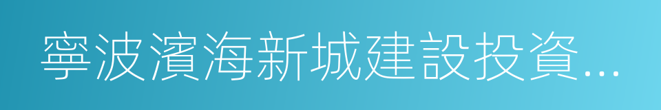 寧波濱海新城建設投資有限公司的同義詞