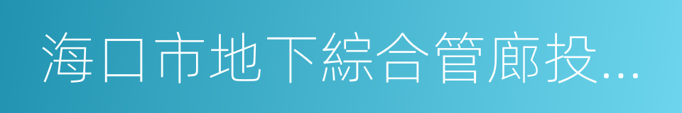 海口市地下綜合管廊投資管理有限公司的同義詞