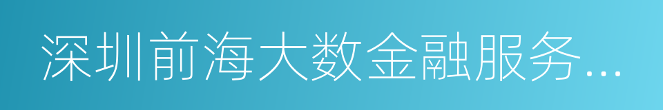 深圳前海大数金融服务有限公司的同义词