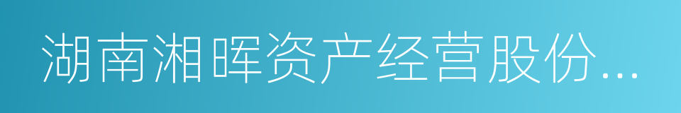 湖南湘晖资产经营股份有限公司的意思