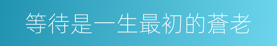 等待是一生最初的蒼老的同義詞