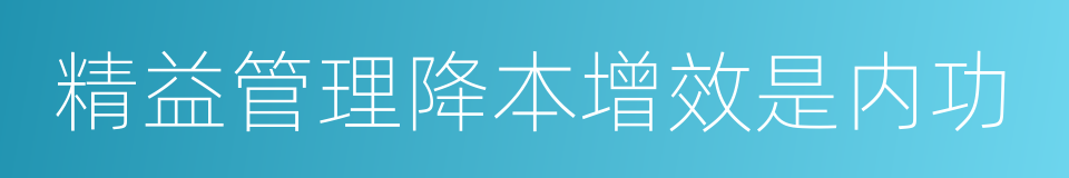 精益管理降本增效是内功的同义词