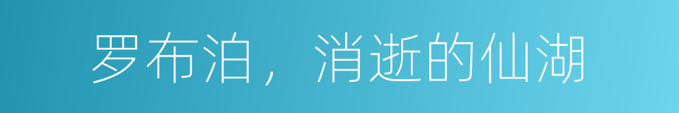 罗布泊，消逝的仙湖的同义词
