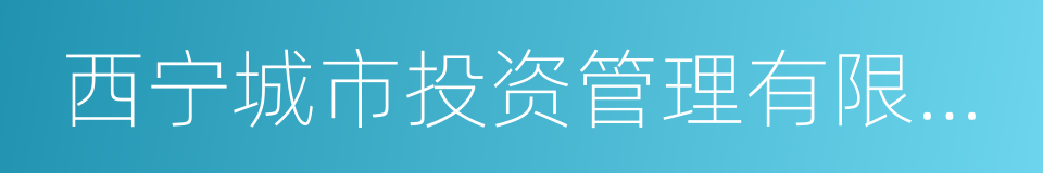 西宁城市投资管理有限公司的同义词