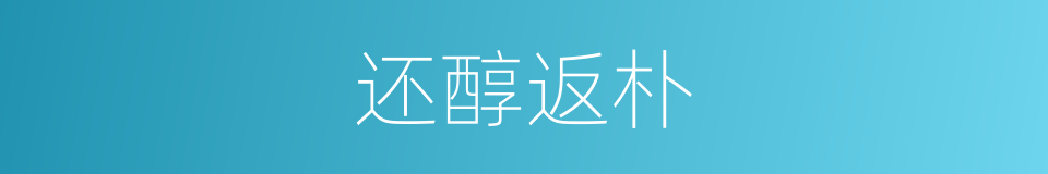还醇返朴的意思