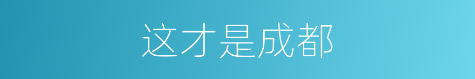 这才是成都的同义词