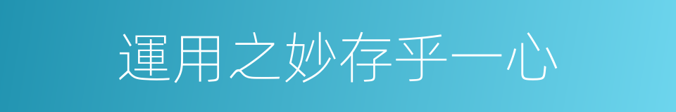 運用之妙存乎一心的意思