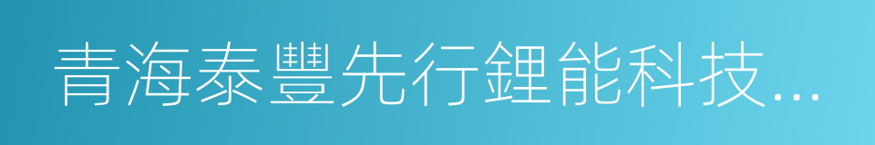 青海泰豐先行鋰能科技有限公司的同義詞